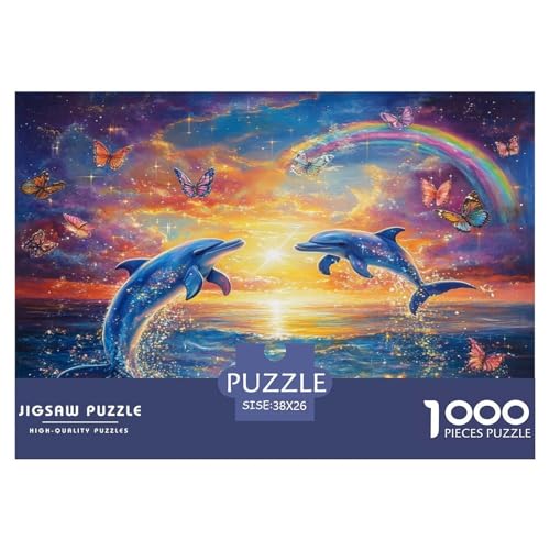Delphin Puzzles 1000 Teile Schwer Puzzle Spielzeug Pädagogisches Spiel Impossible Herausforderungsspielzeug Für Erwachsene Kinder 38x26cm/1000pcs von JLZBXCUER