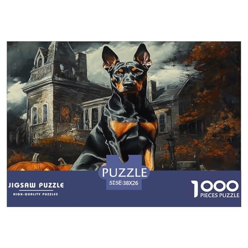 Doberman Puzzle 1000-teilige Schwer Puzzle Spielzeug Lernspiel Impossible Herausforderungsspielzeug Für Erwachsene Kinder 38x26cm/1000pcs von JLZBXCUER