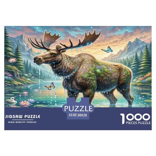 Elch Puzzle 1000-teilige Schwer Puzzle Spielzeug Lernspiel Impossible Herausforderungsspielzeug Für Erwachsene Kinder 38x26cm/1000pcs von JLZBXCUER