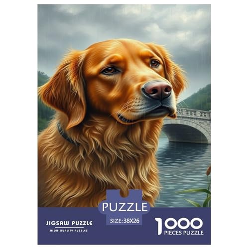 Goldener Retriever Puzzle 1000-teilige Schwer Puzzle Spielzeug Pädagogisches Spiel Impossible Herausforderungsspielzeug Für Erwachsene Kinder 38x26cm/1000pcs von JLZBXCUER