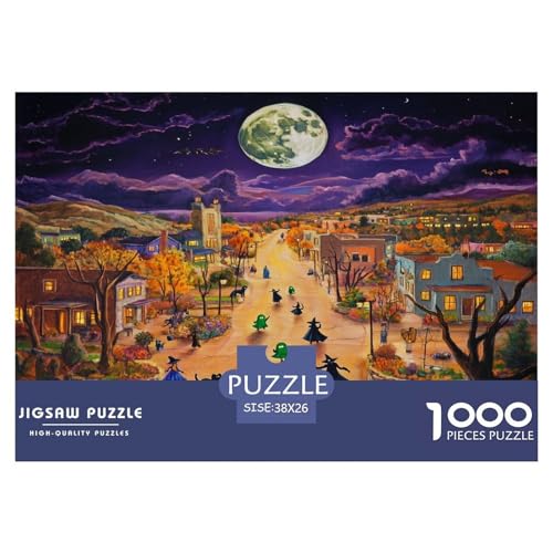 Halloween Dorf Puzzle 1000-teilige Schwer Puzzle Spielzeug Lernspiel Impossible Herausforderungsspielzeug Für Erwachsene Und Kinder Ab 14 Jahren 38x26cm/1000pcs von JLZBXCUER