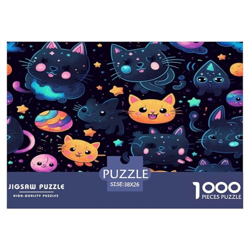Katze Puzzle 1000-teilige Schwer Puzzle Spielzeug Lernspiel Impossible Herausforderungsspielzeug Für Erwachsene Kinder 38x26cm/1000pcs von JLZBXCUER