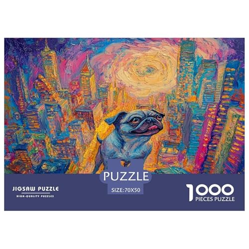 Pug Puzzles 1000-teilige Schwer Puzzle Spielzeug Lernspiel Impossible Herausforderungsspielzeug Für Erwachsene Kinder 70x50cm/1000pcs von JLZBXCUER