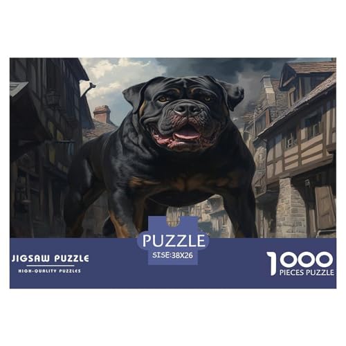 Rottweiler Puzzle 1000 Teile Schwer Puzzle Spielzeug Lernspiel Impossible Herausforderungsspielzeug Für Erwachsene Kinder 38x26cm/1000pcs von JLZBXCUER