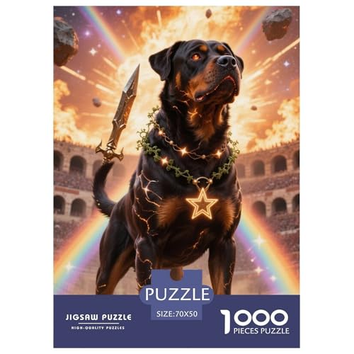 Rottweiler Puzzle 1000-teilige Schwer Puzzle Spielzeug Lernspiel Impossible Herausforderung Spielzeug Für Erwachsene Kinder 70x50cm/1000pcs von JLZBXCUER