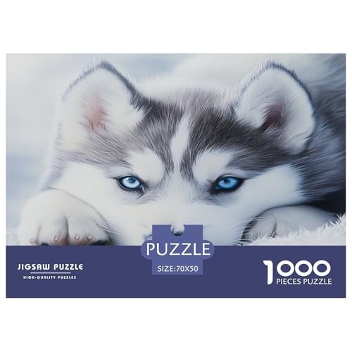 Sibirischer Husky Puzzle 1000 Teile Schwer Puzzle Spielzeug Lernspiel Impossible Herausforderungsspielzeug Für Erwachsene Kinder 70x50cm/1000pcs von JLZBXCUER