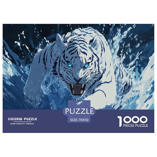 Weißer Tiger Puzzle 1000-teilige Schwer Puzzle Spielzeug Lernspiel Impossible Anime Herausforderungsspielzeug Für Erwachsene Kinder 70x50cm/1000pcs von JLZBXCUER