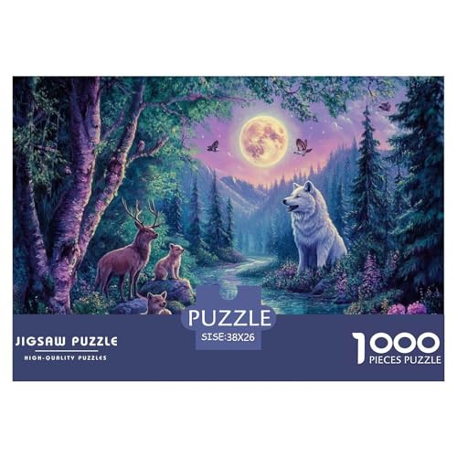 Weißer Wolf Puzzle 1000 Teile Schwer Puzzle Spielzeug Lernspiel Impossible Mondlicht Landschaft Herausforderungsspielzeug Für Erwachsene Und Kinder Ab 14 Jahren 38x26cm/1000pcs von JLZBXCUER