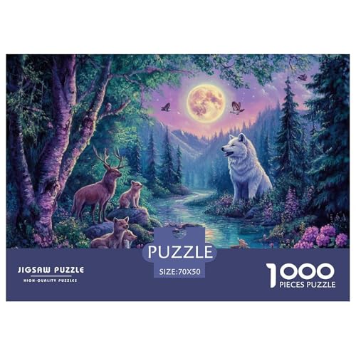 Weißer Wolf Puzzles 1000-teilige Schwer Puzzle Spielzeug Lernspiel Impossible Mondlicht Landschaft Herausforderungsspielzeug Für Erwachsene Kinder 70x50cm/1000pcs von JLZBXCUER