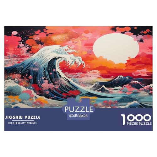 Wellen im japanischen Stil Puzzle 1000-teilige Schwer Puzzle Spielzeug Pädagogisches Spiel Impossible Herausforderung Spielzeug Für Erwachsene Und Kinder in Bewährter 38x26cm/1000pcs von JLZBXCUER