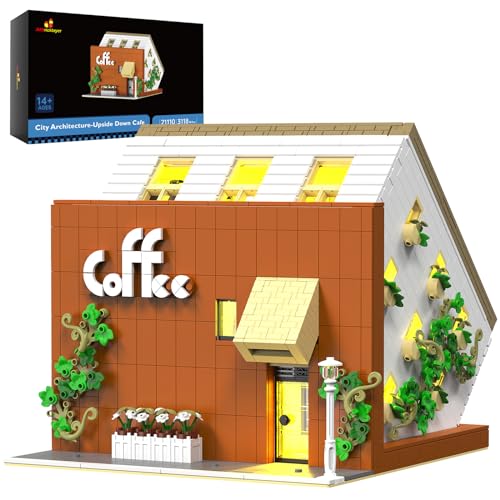 JMBricklayer Café Bausteine Set für Erwachsene, 21110 Umgedrehtes Kaffeehaus Klemmbausteine, Haus Modellbausatz mit Licht für Jungen und Mädchen von JMBricklayer