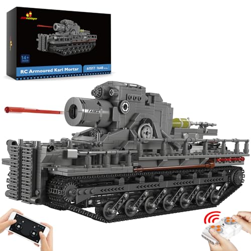 JMBricklayer Technik Militär Panzer Klemmbausteine Modell 61517, Ferngesteuerten Beweglichen WW2 Panzermörser-Konstruktionspielzeug Spielzeug, Geburtstagsgeschenke für Jugendliche und Erwachsene von JMBricklayer