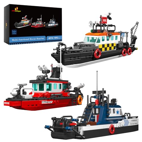 JMBricklayer City-Boot-Bausätze, 3-in-1-Mini-Boot-Spielzeugset – Multifunktionales Seenotrettungsschiff, Feuerwehrboot und Polizeiboot, Schiffskonstruktionsspielzeug für Jungen und Kinder ab 8+ Jahren JMBricklayer City-Boot-Bausätze, 3-in-1-Mini-Boot-Spielzeugset – Multifunktionales Seenotrettungsschiff, Feuerwehrboot und Polizeiboot, Schiffskonstruktionsspielzeug für Jungen und Kinder ab 8+ Jahren von JMBricklayer