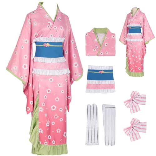 JMOBEU Kanroji Mitsuri Cosplay Kimono Kanroji Dienstmädchenkleid, Uniform-Outfit, komplettes Set, Halloween für Damen (Kostüm, Größe 3XL) von JMOBEU
