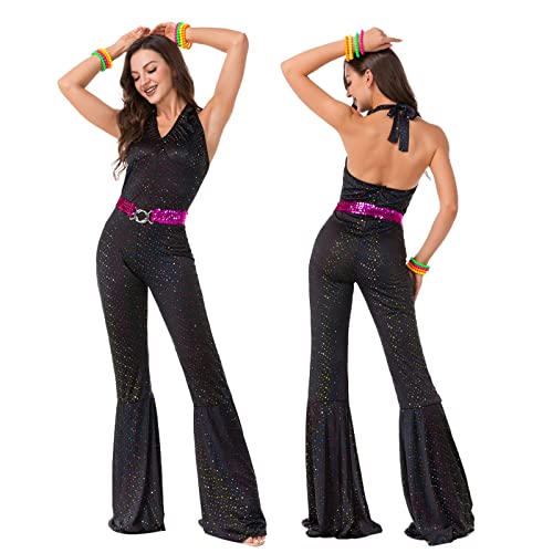 JMOCD 1960's 70's 80's Hippies Disco Kostüme Karneval Halloween Cosplay Hippies Tanz Outfits Musik Festival Party Dress Up (M) von JMOCD