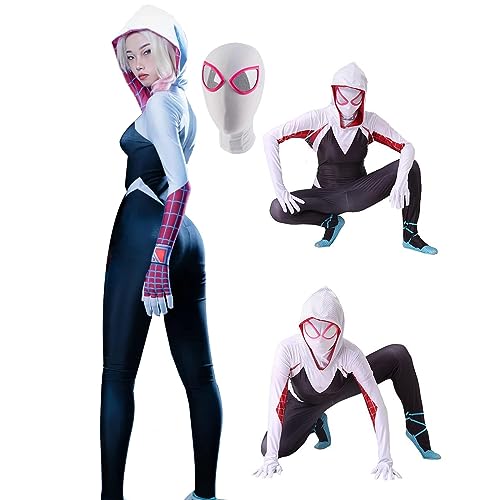 JMOCD Gwen Spiderman Kostüme Mit Maske für Kinder Erwachsene,Party Halloween Karneval Cosplay Superheld Jumpsuit (150) von JMOCD