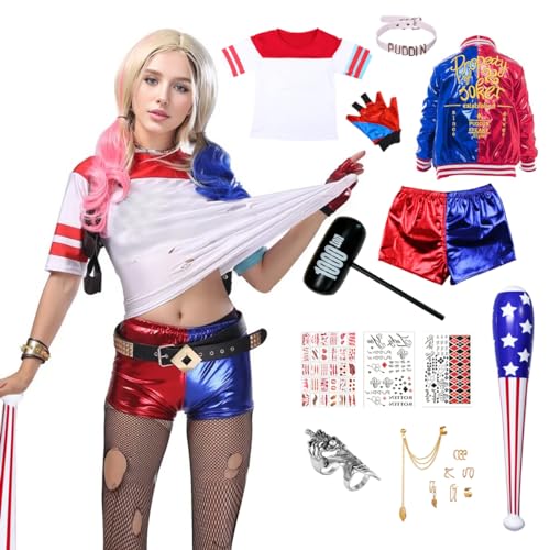 JMOCD Quinn Cosplay Kostüme,Mädchen Bösewicht Suicide Kostüm Mädchen Cosplay Costume für Halloween Karneval (Erwachsene,XL) von JMOCD