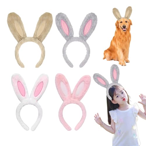 JMOCD 4 Stück Hasenohren Haarreif,Hase Ohren Haarbänder, Plüsch Stirnbänder für Ostern Party Make Up Waschen Gesicht Party Kostüm Cosplay Karneval von JMOCD