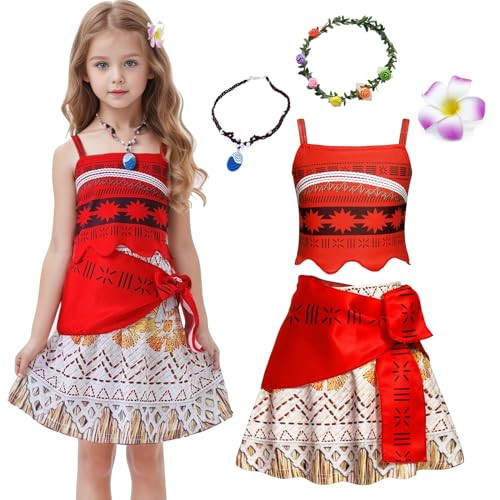 JMOCD Mädchen Moana Kostüm,Prinzessin Kleid Abenteuer Outfit Vaiana Cosplay Kleidung Halloween Karneval Party (110) von JMOCD