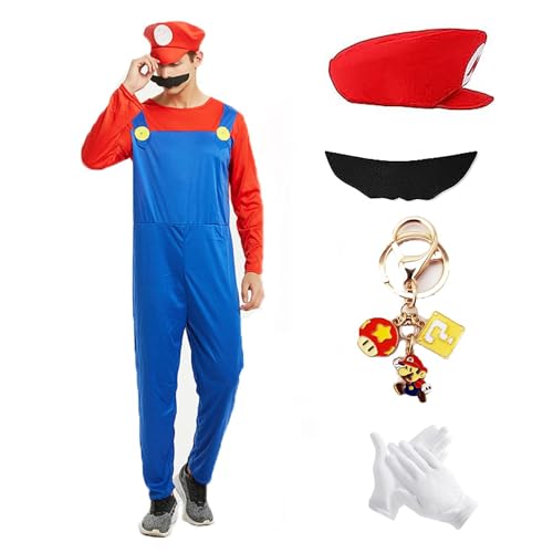 JMOCD Luigi Bros Kostüm,Super Brothers Klempner Cosplay für Fasching Karneval Eltern-Kind-Dressing (Rot - Erwachsener, L) von JMOCD