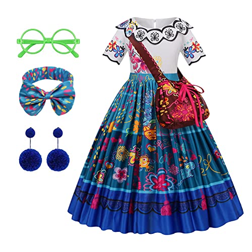 JMOCD Mirabel Kleid mit Umhängetasche,Brillen,Ohrringe,Haarreifen für Mädchen,Mirabel Kostüm Cosplay Karneval Prinzessin Kleid Karneval Party Halloween (110) von JMOCD