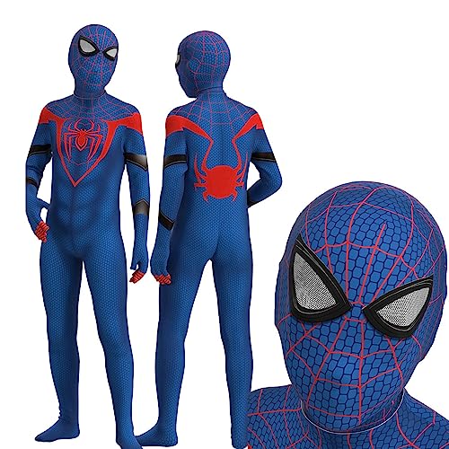 JMOCD Spiderman Kostüme Mit Maske für Kinder Erwachsene,Party Halloween Karneval Cosplay Superheld Jumpsuit (Blauer Spider, 150) von JMOCD