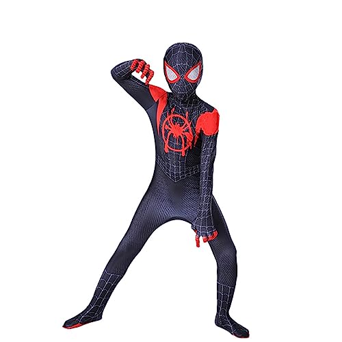 JMOCD Spiderman Kostüme Mit Maske für Kinder Erwachsene,Party Halloween Karneval Cosplay Superheld Jumpsuit (Miles, 130) von JMOCD