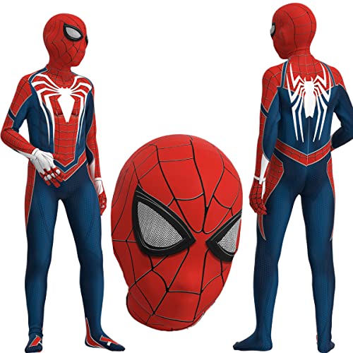 JMOCD Spiderman Kostüme Mit Maske für Kinder Erwachsene,Party Halloween Karneval Cosplay Superheld Jumpsuit Cosplay (Rot-weißer Spider, 130) von JMOCD