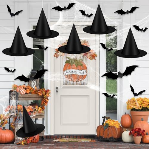 JMUQ Halloween-Hexenhüte, hängende Hexenhüte, Hexenhüte, Großpack-Kostüm-Zubehör, Dekorationen, Zaubererhüte für Halloween-Dekorationen, Innen- und Außenbereich, Hofdekoration, Partyzubehör, 6 Stück von JMUQ