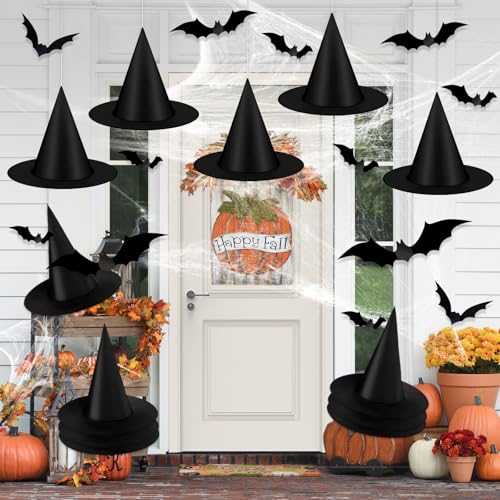 JMUQ Halloween-Hexenhüte, hängende Hexenhüte, Hexenhüte, Großpack-Kostüm-Zubehör, Dekorationen, Zaubererhüte für Halloween-Dekorationen, Innen- und Außenbereich, Hofdekoration, Partyzubehör, 12 Stück von JMUQ