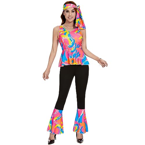 JNAOZI Disco Outfit Frauen, 70er Jahre Kostüm für Frauen, Hippie Kostüm Frauen für Halloween (2XL) von JNAOZI