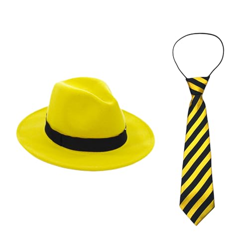 JNAWA 2-teiliges Set mit gelbem Hut für Kinder, Filz, Bowler-Hut, schwarz-gelbe Krawatte, Karneval, Halloween, Partyzubehör für Weltbuchtag, Party, Cosplay JNAWA 2-teiliges Set mit gelbem Hut für Kinder, Filz, Bowler-Hut, schwarz-gelbe Krawatte, Karneval, Halloween, Partyzubehör für Weltbuchtag, Party, Cosplay von JNAWA