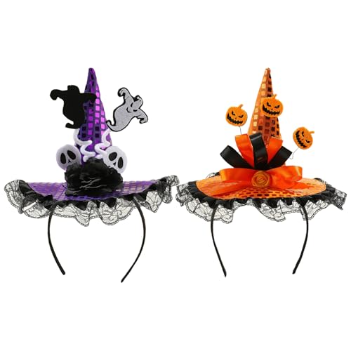 JNAWA Halloween-Hexenhut, orangefarbener Kürbis und violetter Geist, Haarreif, für Damen, Halloween-Partygeschenk für Hexenkostüm, Cosplay, Requisite, 2 Stück JNAWA Halloween-Hexenhut, orangefarbener Kürbis und violetter Geist, Haarreif, für Damen, Halloween-Partygeschenk für Hexenkostüm, Cosplay, Requisite, 2 Stück von JNAWA