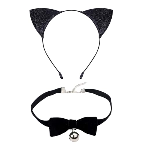 JNAWA Katzenohren-Stirnband mit Glöckchenhalsband, für Damen und Mädchen, Katzenohren-Kostüm-Set, schönes Kätzchen-Kostüm, Zubehör für Halloween, Party, Cosplay, 2 Stück JNAWA Katzenohren-Stirnband mit Glöckchenhalsband, für Damen und Mädchen, Katzenohren-Kostüm-Set, schönes Kätzchen-Kostüm, Zubehör für Halloween, Party, Cosplay, 2 Stück von JNAWA