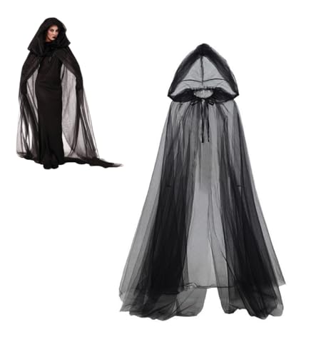 Halloween Kapuzenumhang Hexe Vampir Umhang Geist Braut Elfe Umhang mit Kapuze Zauberer Hexe Mittelalter Umhang Horror Braut Lange Kapuzenumhang Halloween Fasching Kostüm Umhang von JNGUOSICN