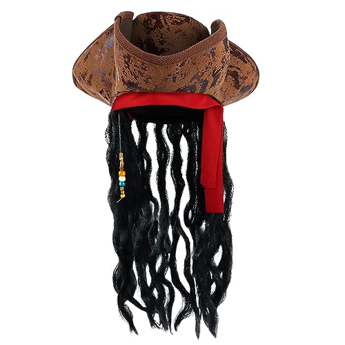 Halloween Karibik Piratenhut Dreieck Kapitän Stirnband Hüte Braun Piratenhut mit Zöpfen und Perlen Halloween Verkleidung Kostüm Supplies Mittelalter Kostüm Zubehör für Kapitän Mottoparty Halloween Karibik Piratenhut Dreieck Kapitän Stirnband Hüte Braun Piratenhut mit Zöpfen und Perlen Halloween Verkleidung Kostüm Supplies Mittelalter Kostüm Zubehör für Kapitän Mottoparty von JNGUOSICN