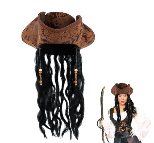 Halloween Karibik Piratenhut Dreieck Kapitän Stirnband Hüte Braun Piratenhut mit Zöpfen und Perlen Halloween Verkleidung Kostüm Supplies Mittelalter Kostüm Zubehör für Kapitän Mottoparty Halloween Karibik Piratenhut Dreieck Kapitän Stirnband Hüte Braun Piratenhut mit Zöpfen und Perlen Halloween Verkleidung Kostüm Supplies Mittelalter Kostüm Zubehör für Kapitän Mottoparty von JNGUOSICN