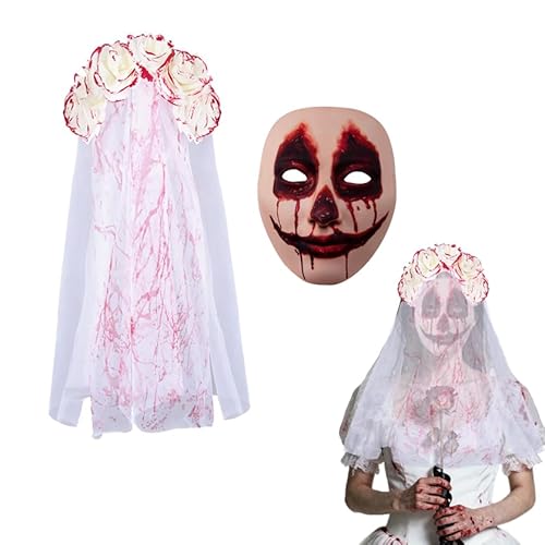 JNGUOSICN Halloween Blutschleier Stirnband mit gruseliger blutender Maske Blumenkleid Geist Braut Haarreifen Halloween Verkleidung Kostüm Zubehör für Frauen JNGUOSICN Halloween Blutschleier Stirnband mit gruseliger blutender Maske Blumenkleid Geist Braut Haarreifen Halloween Verkleidung Kostüm Zubehör für Frauen von JNGUOSICN