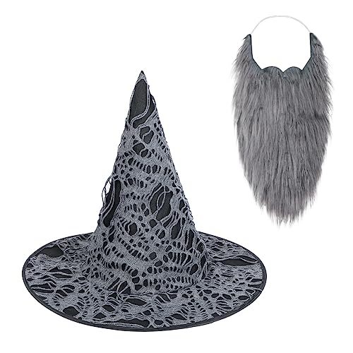 JNGUOSICN Halloween-Hexenhut, schwarzer spitzer Zaubererhut mit Schnurrbart, breite Krempe, Loch, Halloween, Kostüm-Zubehör, Hexen- oder Zauberer-Outfit, Halloween-Verkleidung, Jungen und Mädchen von JNGUOSICN