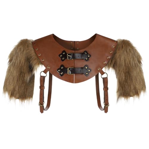 JNGUOSICN Kunstpelz Schal Wrap für Herren Mittelalter Pelz Umhang Umhang Schulter Wrap Kragen Wikinger Krieger Verstellbares Brustgeschirr Renaissance Kostüm Retro Umhang für LARP Halloween Cosplay von JNGUOSICN