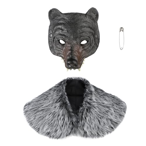 JNGUOSICN Mittelalter Kunstfell Schulter Wrap Wolf Gesichtsmaske Wikinger Pelz Umhang Umhang Tier Halbgesichtsmaske Renaissance Werwolf Kostüm für Halloween Karneval Cosplay Verkleidung Party JNGUOSICN Mittelalter Kunstfell Schulter Wrap Wolf Gesichtsmaske Wikinger Pelz Umhang Umhang Tier Halbgesichtsmaske Renaissance Werwolf Kostüm für Halloween Karneval Cosplay Verkleidung Party von JNGUOSICN