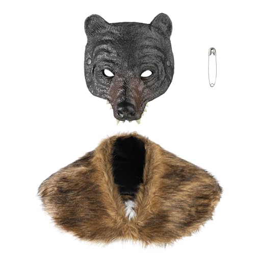 JNGUOSICN Mittelalter Kunstfell Schulter Wrap Wolf Gesichtsmaske Wikinger Pelz Umhang Umhang Tier Halbgesichtsmaske Renaissance Werwolf Kostüm für Halloween Karneval Cosplay Verkleidung Party JNGUOSICN Mittelalter Kunstfell Schulter Wrap Wolf Gesichtsmaske Wikinger Pelz Umhang Umhang Tier Halbgesichtsmaske Renaissance Werwolf Kostüm für Halloween Karneval Cosplay Verkleidung Party von JNGUOSICN