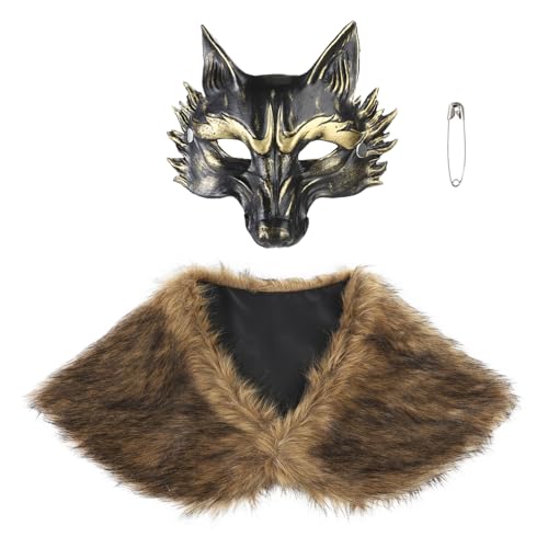 JNGUOSICN Mittelalter Kunstfell Schulter Wrap Wolf Gesichtsmaske Wikinger Pelz Umhang Umhang Tier Halbgesichtsmaske Renaissance Werwolf Kostüm für Halloween Karneval Cosplay Verkleidung Party JNGUOSICN Mittelalter Kunstfell Schulter Wrap Wolf Gesichtsmaske Wikinger Pelz Umhang Umhang Tier Halbgesichtsmaske Renaissance Werwolf Kostüm für Halloween Karneval Cosplay Verkleidung Party von JNGUOSICN