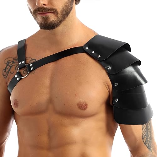 JNGUOSICN Mittelalterliche Schulterpanzer aus Kunstleder, Ritter, Wikinger, Schulter-Pauldron, verstellbar, Steampunk-Körper-Brustgeschirr für Wikinger-Krieger, Cosplay, LARP, Halloween-Party von JNGUOSICN