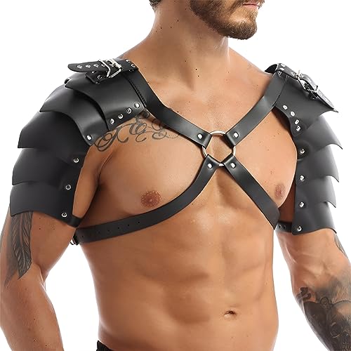 JNGUOSICN Mittelalterliche Schulterpanzer aus Kunstleder, Ritter, Wikinger, Schulter-Pauldron, verstellbar, Steampunk-Körper-Brustgeschirr für Wikinger-Krieger, Cosplay, LARP, Halloween-Party von JNGUOSICN