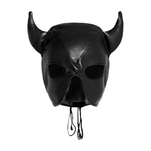 JNGUOSICN PU Leder Horn Maske Halloween Teufel Kopfbedeckung Atmungsaktiv Offener Mund Show Augen Masken Verstellbare Lace Up Kapuze Kopfbedeckung Cosplay Verkleidung für Halloween Karneval Paar von JNGUOSICN