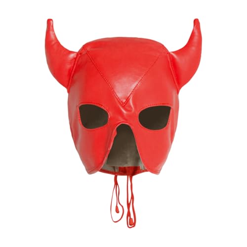 JNGUOSICN PU Leder Horn Maske Halloween Teufel Kopfbedeckung Atmungsaktiv Offener Mund Show Augen Masken Verstellbare Lace Up Kapuze Kopfbedeckung Cosplay Verkleidung für Halloween Karneval Paar von JNGUOSICN
