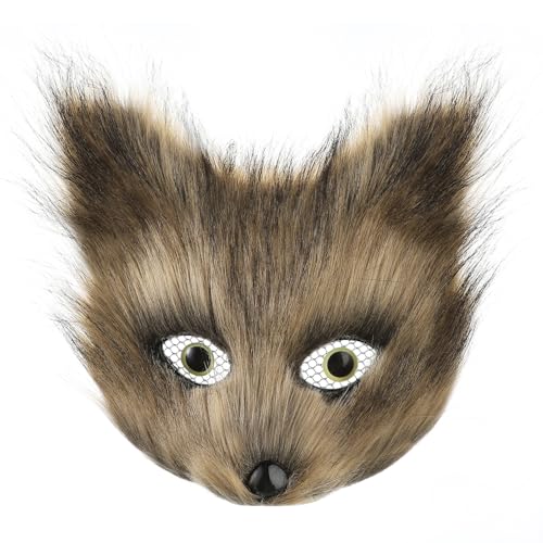 JNGUOSICN Pelzige Katze Maske Halloween Cosplay Halbgesichtsmasken Therian Gear Tiermaske Karneval Maskerade Prop Kostüm Zubehör für Halloween Ostern Verkleidung von JNGUOSICN