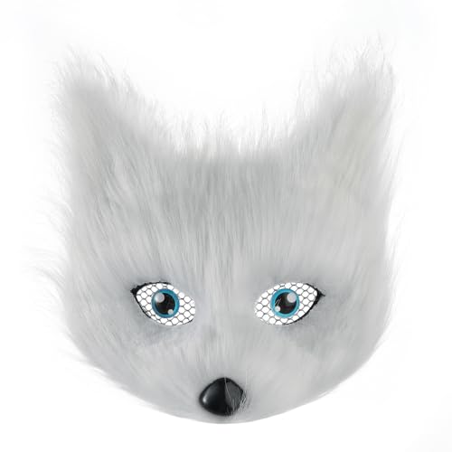 JNGUOSICN Pelzige Katze Maske Halloween Cosplay Halbgesichtsmasken Therian Gear Tiermaske Karneval Maskerade Prop Kostüm Zubehör für Halloween Ostern Verkleidung von JNGUOSICN