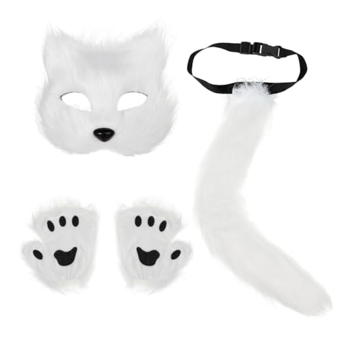 JNGUOSICN Plüsch-Katzen-Masken-Set, Kunstfellschwanz, pelziger Wolfspfote, Krallenhandschuhe, Cosplay-Kostüm-Set, Tierverkleidung, Zubehör für Halloween, Maskerade, Rollenspiele, Party-Requisiten JNGUOSICN Plüsch-Katzen-Masken-Set, Kunstfellschwanz, pelziger Wolfspfote, Krallenhandschuhe, Cosplay-Kostüm-Set, Tierverkleidung, Zubehör für Halloween, Maskerade, Rollenspiele, Party-Requisiten von JNGUOSICN